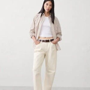 Striped Button-Up Shirt and Cream Pants